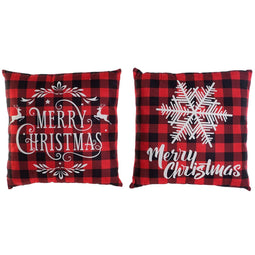 Kussen DKD Home Decor Kerstmis Wit Rood Polyester Ruiten 40 x 10 x 40 cm (2 Stuks)