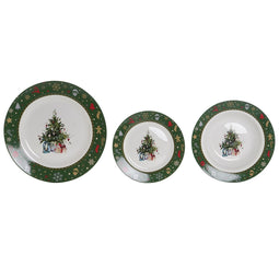 Serviesset DKD Home Decor Wit Groen Porselein Auto Kerstmis 26,5 x 26,5 x 2,5 cm 18 Onderdelen