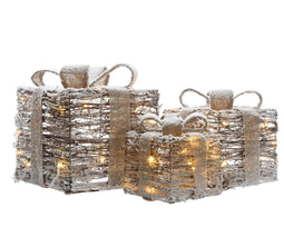 Lumineo - LED kadodoos 3 sneeuw op batterij warm wit