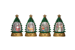 Anna's Collection - Boom met glitterwater led op batterij 15.5x9 cm 4 assorti in display warm wit