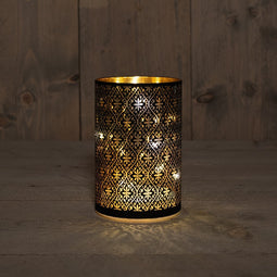 Anna's Collection - Cylinder Glass Baroque Black/Gold 10X15Cm / 8Led Warm W