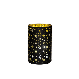 Anna's Collection - Cylinder glas gouden binnenkant met sterren 8led warm wit op batterij met tim...