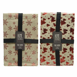 Tafelloper Home Textiles Rood Beige Afgedrukt Sneeuwvlokken Kerstmis 32 x 150 cm