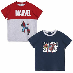 T-Shirt met Korte Mouwen voor kinderen Marvel Grijs 2 Stuks Maat 24 maanden