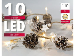 HIT - LED verlichting dennenappel en houten ster x10 lamps warm LED excl. batterijen