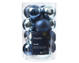 Decoris - Kerstballen glas d3.5 cm blauw 16st