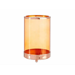 Kaarshouder Koper Amber Cilinder 12,2 x 19,5 x 12,2 cm Metaal Glas