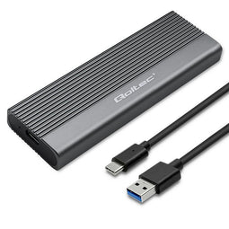 Qoltec 52267 Behuizing | SSD M.2-schijf | SATA | NGFF| USB-C | Supersnelheid | 2TB | Grijs