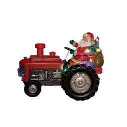 Anna's Collection - Tractor met kerstman, rook, geluid en licht op batterij 23x17 cm
