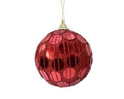 Decoris - Kerstbal Foam Glitter Rond Pailletten - Kerstrood