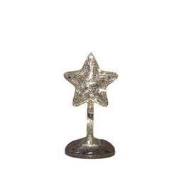 Anna's Collection - Ster op stam glas led op batterij met timer h19 cm mercury zilver