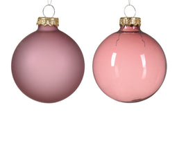 Decoris - Kerstbal glas d6 cm velours roze 6st kerst