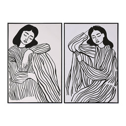 Schilderij Home ESPRIT Wit Zwart Vrouw Scandinavisch 83 x 4 x 123 cm (2 Stuks)