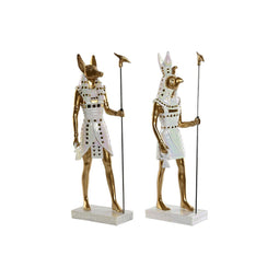Decoratieve figuren Home ESPRIT Wit Gouden Hars Orientaals Egyptenaar 7 x 11,5 x 36 cm (2 Stuks)