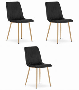 Fluwelen stoel - set van 3 - zwart - metaal