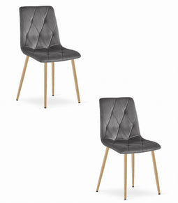 Fluwelen stoel - 2 stuks - donkergrijs - houtlook poten