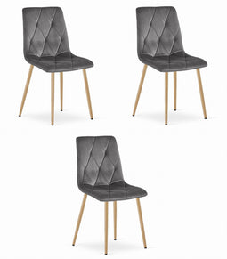 Fluwelen stoel - 3 stuks - roze - houtlook poten - 86.5x45x54 cm