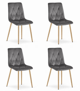 Fluwelen stoel - 4 stuks - roze - houtkleurige poten