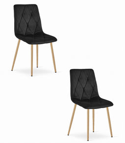 Zwarte eetkamerstoelen - 2 stuks - fluweel - houtimitatie poten