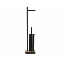 Toiletpapierhouder met borstelstandaard Alexandra House Living Zwart Metaal Bamboe 20 x 74 x 20 cm