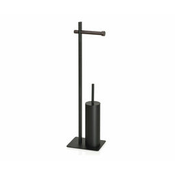 Toiletpapierhouder met borstelstandaard Alexandra House Living Zwart Metaal Walnoot 20 x 76 x 16 cm