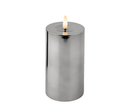 Lumineo - LED kaars d7h15 cm zilver/warm wit