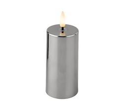 Lumineo - LED kaars d5h12.5 cm zilver/warm wit