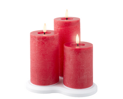 Lumineo - LED kaars d7.5h17.5 cm rood/warm wit 3st