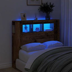Hoofdeinde met LED 120x18,5x103,5 cm bewerkt hout oud hout