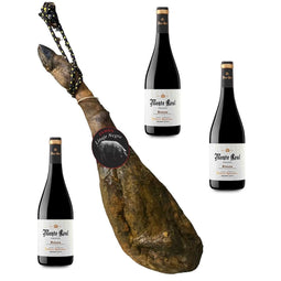 Iberische ham van met graan gevoerde varkens Linaje Negro 5,5 kg Wijnfles 750 ml x 3