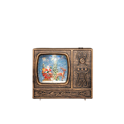Anna's Collection - Tv kerstman in glitterwater led op batterij met dc aansluiting 18x16 cm warm wit