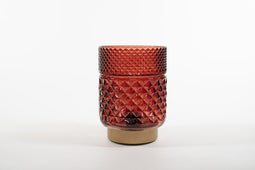 Anna's Collection - Lantern Glass 12X17,5Cm Burgundy With Golden Base Led B
