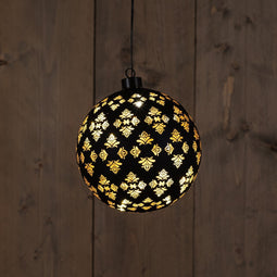 Anna's Collection - Glass Ball Baroque Black/Gold 15Cm/12 Led Warm White /
