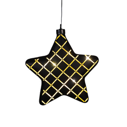 Anna's Collection - Kersthanger ster glas gouden binnenkant met diamant patroon 10led warm wit op...