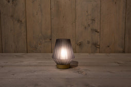 Anna's Collection - GLAZEN LAMP MAT GRIJS MET GOUDEN VOET 12X17CM 2XAAA