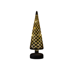 Anna's Collection - Kerstboompje glas gouden binnenkant met diamant patroon 10led warm wit op bat...