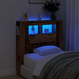 Hoofdeinde met LED 100x18,5x103,5 cm bewerkt hout oud hout