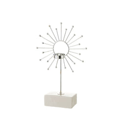 Kaarshouder Wit Zilverkleurig Keramisch Ijzer 18,4 x 8,4 x 29,1 cm