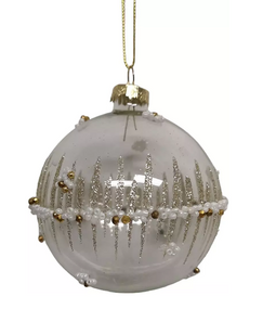 Hortus - Kerstbal parel streep transparant