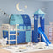 Gordijnen voor hoogslaper met tunnel en toren blauw