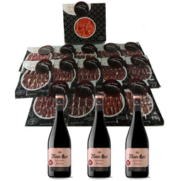 Iberische ham van met eikels gevoerde varkens Linaje Negro 100 g x 15 Fles rode wijn 750 ml x 3 M...