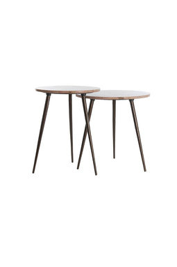 Light&living Bijzettafel S/2 Ø41x49+Ø48x53 cm ZECA rood travertin+d bruin