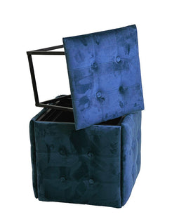 Puff-transformer 5in1 - 5 krukjes in 1 poef marineblauw fluweel