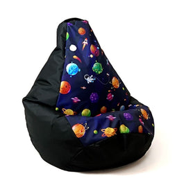 Sako tas poef perenprint zwart-planeten XL 130 x 90 cm