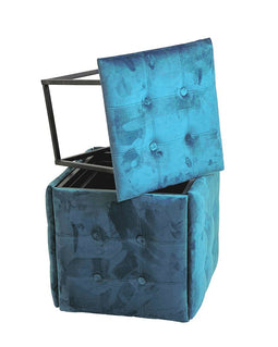 Puff-transformer 5in1 - 5 krukjes in 1 poef blauw fluweel