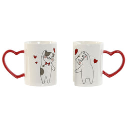 Set van 2 mokken Home ESPRIT Love Wit Rood Katten
