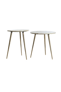 Light&living Bijzettafel S/2 Ø41x49+Ø48x53 cm ZECA taupe marmer+antiek br