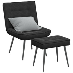 Relaxstoel met voetenbank fluweel zwart