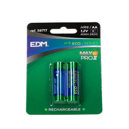 Oplaadbare Batterijen EDM Max Pro II Eco-Series 2600 mAh AA HR6 1,2 V (2 Stuks)