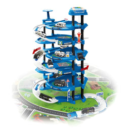 Speelgoed garage - politie - 5 niveaus - met 2 auto's en helikopter - 46x54x84 cm